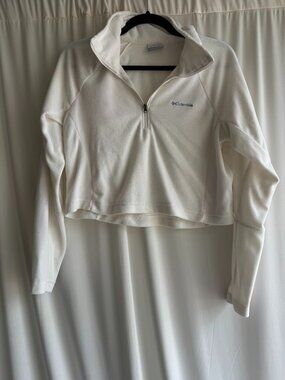 Columbia White Cropped Fleece Quarter Zip Pullover Small